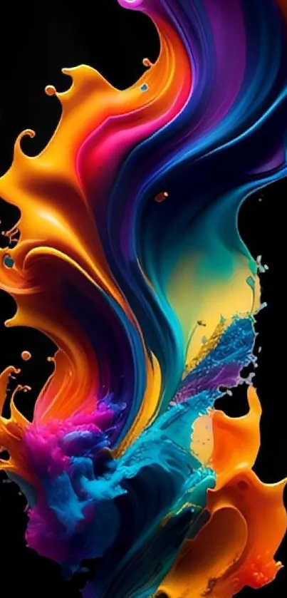 Colorful abstract fluid art on black wallpaper.
