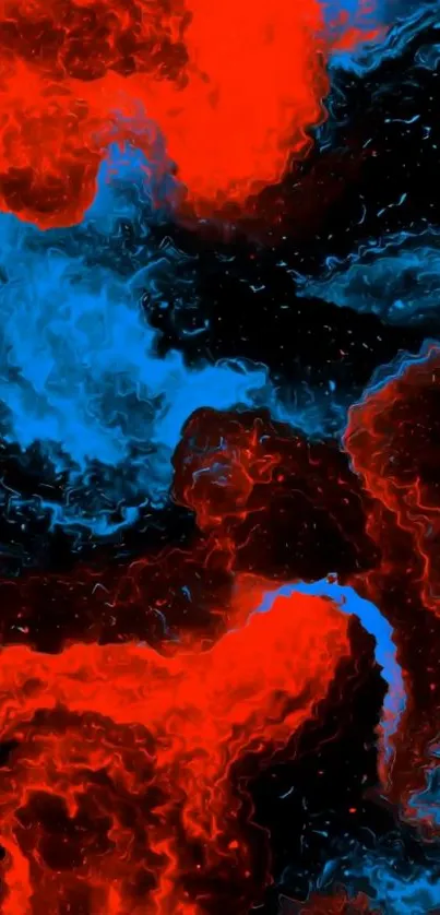 Vibrant abstract wallpaper with red and blue swirls.