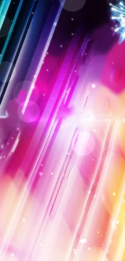 Colorful abstract wallpaper with vibrant stripes and bokeh effects.