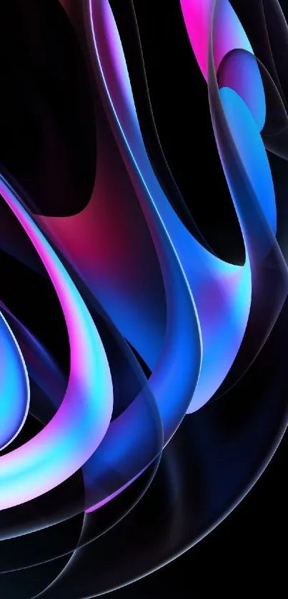 Vibrant, swirling abstract wallpaper with neon blue and pink hues.