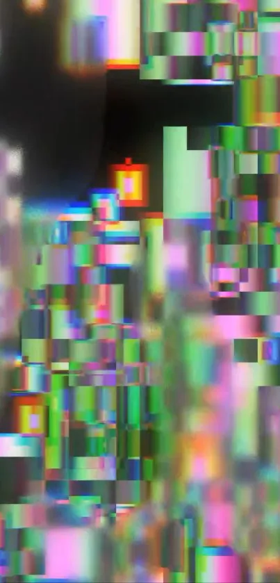Colorful abstract pixel art wallpaper with glitch effects.