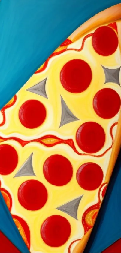 Abstract pizza art wallpaper with vibrant colors and geometric shapes.