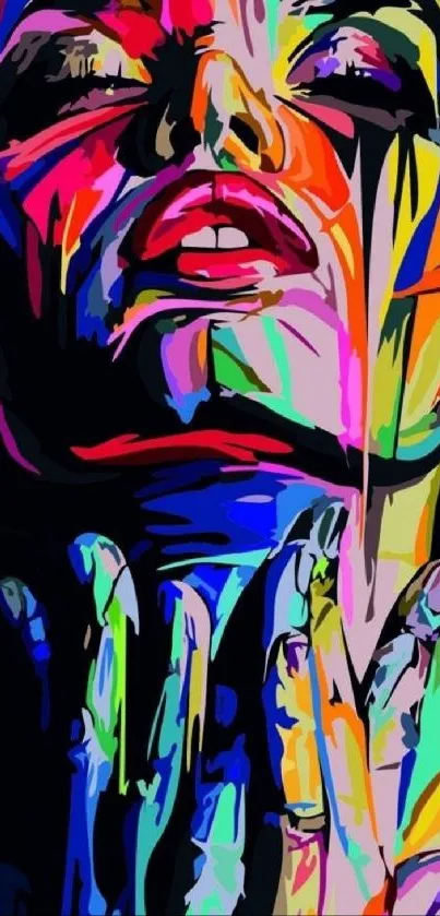 Vibrant abstract portrait art wallpaper with multicolored brushstrokes.