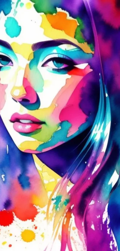 Vibrant abstract portrait with colorful splashes on mobile wallpaper.