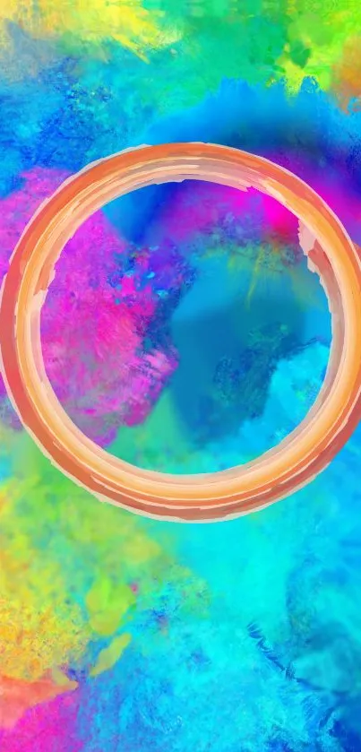 Vibrant abstract wallpaper with colorful rainbow circle design.