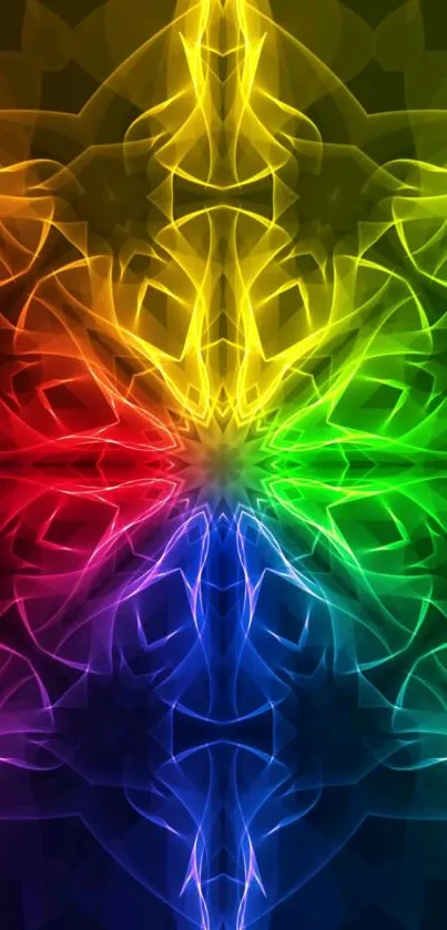 Colorful abstract wallpaper with rainbow hues in symmetrical design.