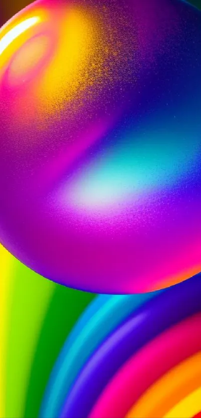 Vibrant abstract sphere with rainbow gradients on a colorful background.