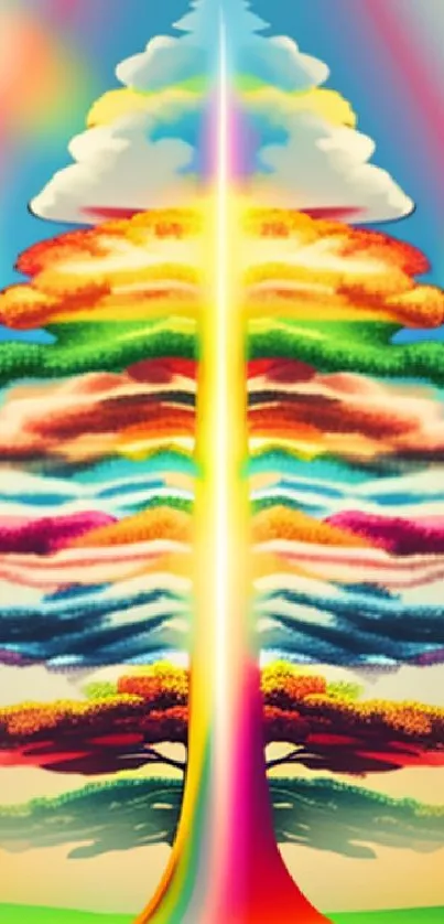 Vibrant rainbow tree abstract art for mobile wallpaper.