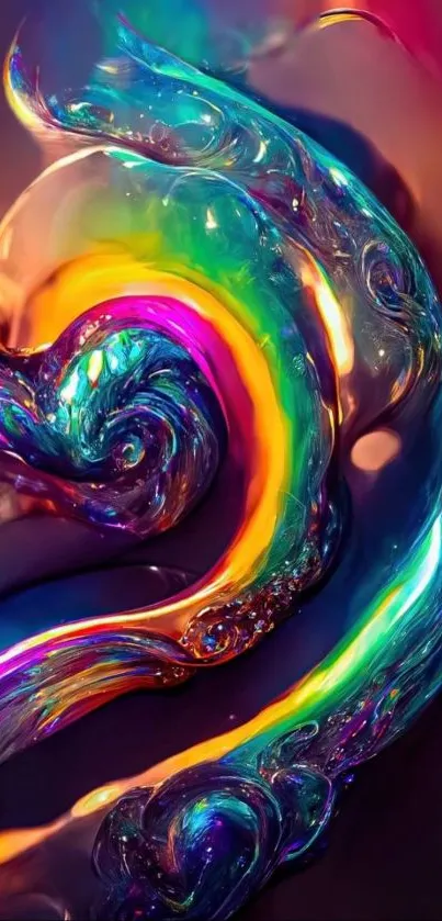 Abstract vibrant rainbow wallpaper with colorful fluid swirls.