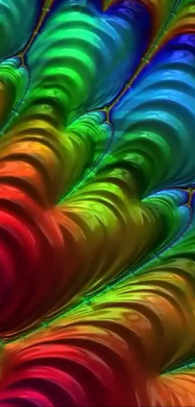 Vibrant rainbow abstract wallpaper with colorful waves.