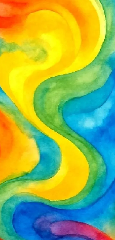 Abstract rainbow waves wallpaper with vibrant colors.