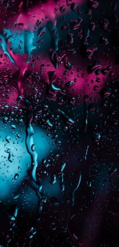 Abstract wallpaper with raindrops on neon pink and blue blend.