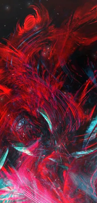 Abstract red swirl art wallpaper with vibrant colors.