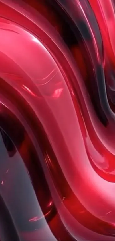 Vibrant abstract red waves wallpaper with dynamic curves.