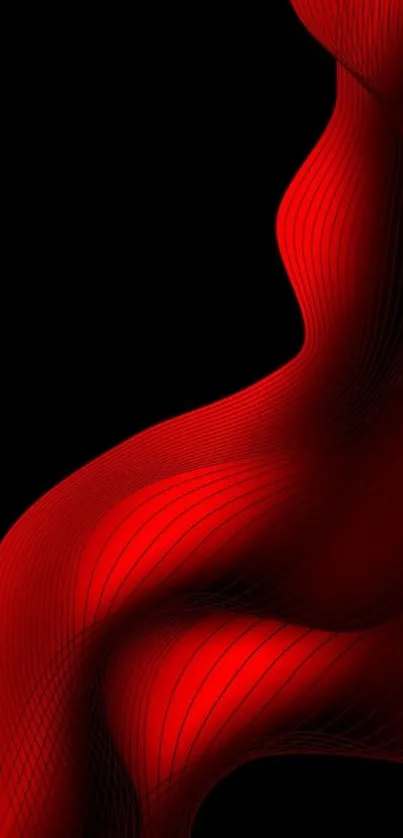 Abstract red wave pattern on black background wallpaper.