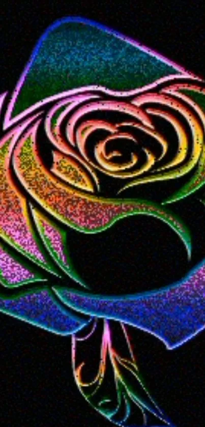 Vibrant abstract rose with neon colors on black background.