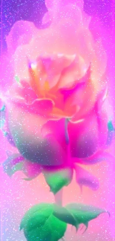 Vibrant pink and purple abstract rose wallpaper with glowing effects.