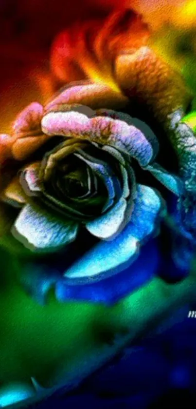 Vibrant abstract rose with rainbow colors, perfect for mobile wallpaper.