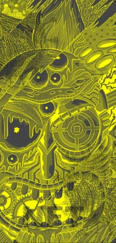 Vibrant neon yellow abstract skull design wallpaper for mobile phones.