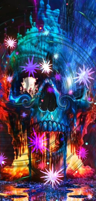 Vibrant and colorful abstract skull art wallpaper.