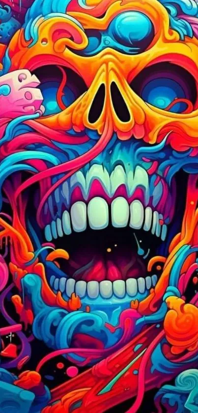 Colorful abstract skull wallpaper with vibrant hues.