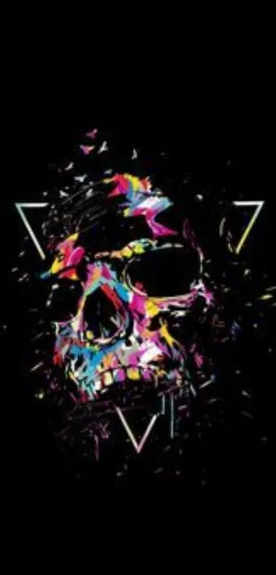 Abstract colorful skull art on black background