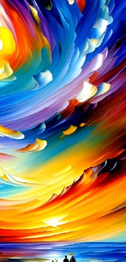 Vibrant abstract sky with colorful swirling patterns.