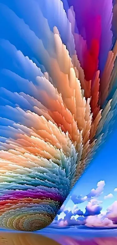 Abstract art wallpaper with vibrant cloud swirl against a blue sky.