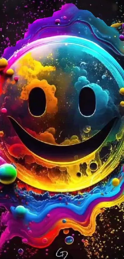 Vibrant abstract smiley face with colorful design.