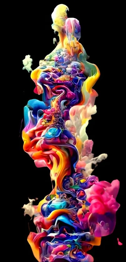 Colorful abstract smoke pattern on black background.