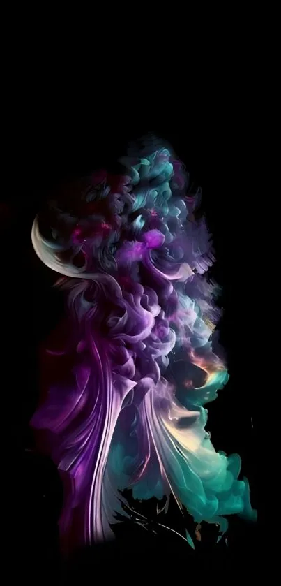 Vibrant abstract smoke art on black background.