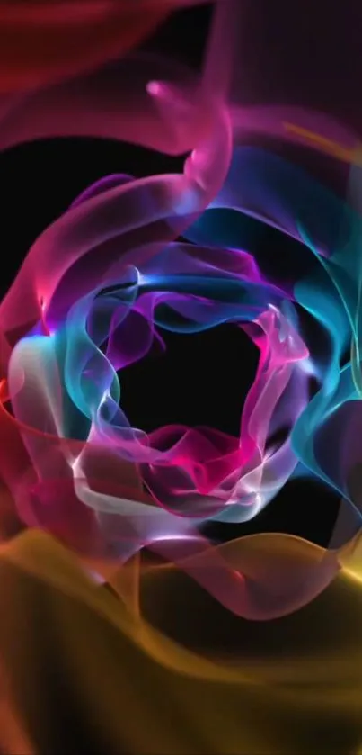 Vibrant abstract smoke art with swirling colors on a dark background.
