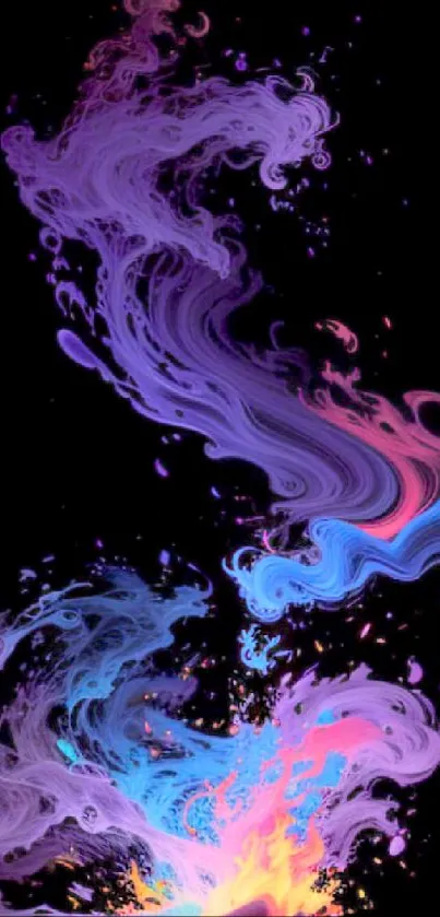 Vibrant abstract smoke art with colorful, swirling patterns on a mobile wallpaper.