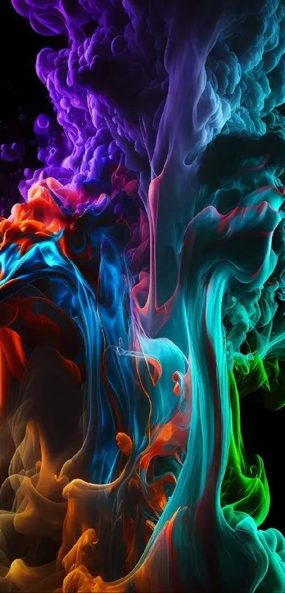 Vibrant and colorful abstract smoke art wallpaper with dynamic swirls.