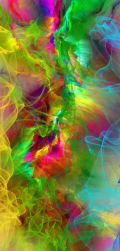 Vibrant abstract wallpaper with colorful smoke patterns.