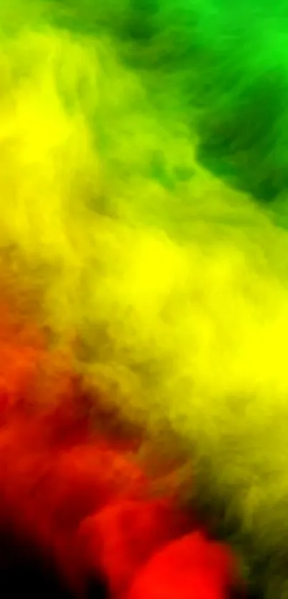 Vibrant abstract smoke wallpaper in green, yellow, and red hues.