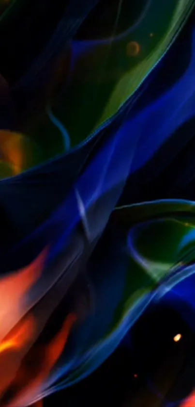 Vibrant abstract smoke design with blue and orange hues.
