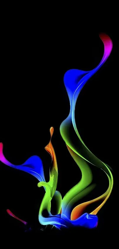 Vibrant abstract smoke wallpaper with neon colors on black background.