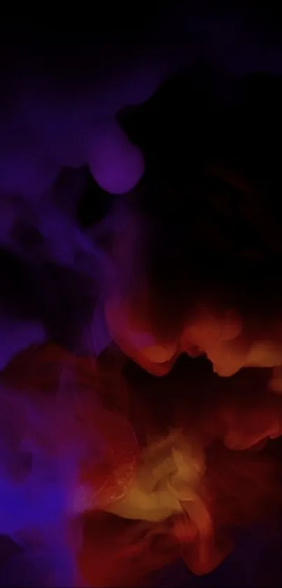 Vibrant abstract smoke with red and blue hues on a black background.