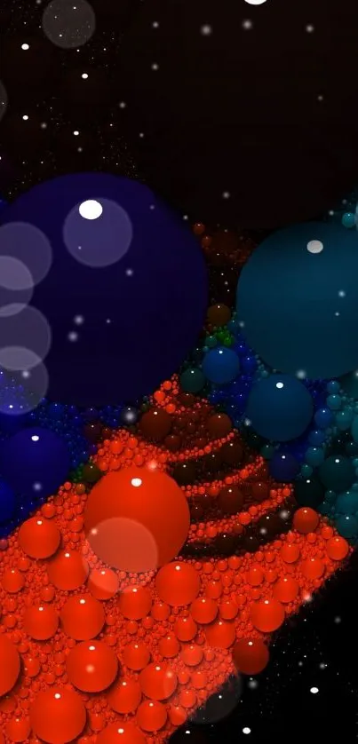 Abstract wallpaper with vibrant spheres in black background.