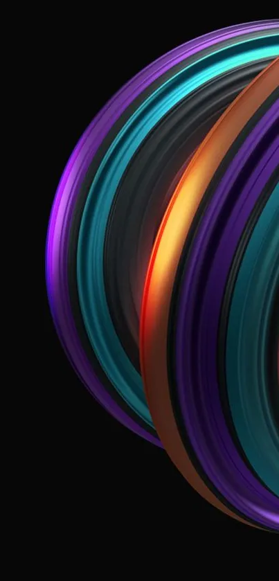 Vibrant abstract sphere with bold colors on a black background.