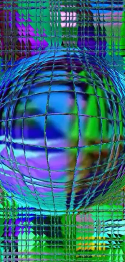 Vibrant abstract sphere wallpaper with blue and green hues.