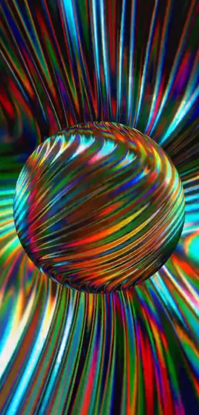 Colorful abstract sphere with rainbow swirls.