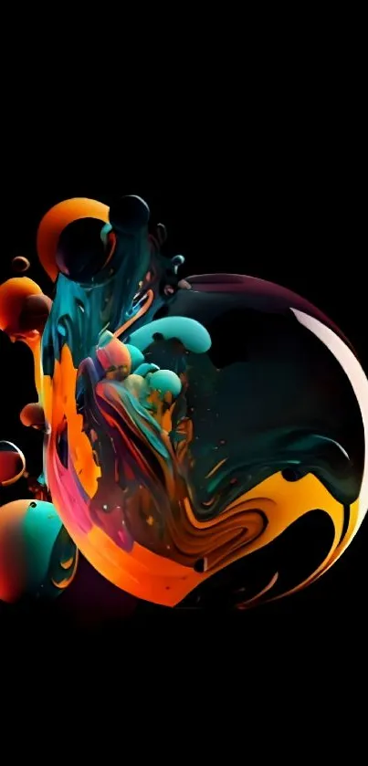 Vibrant abstract sphere on black background wallpaper.