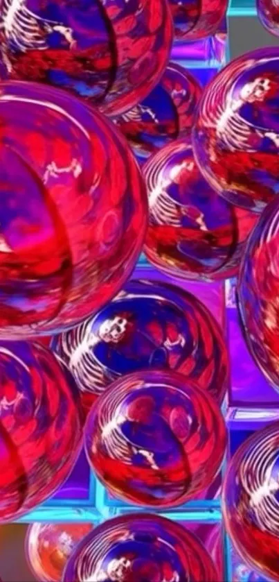 Abstract wallpaper with red and blue spheres.