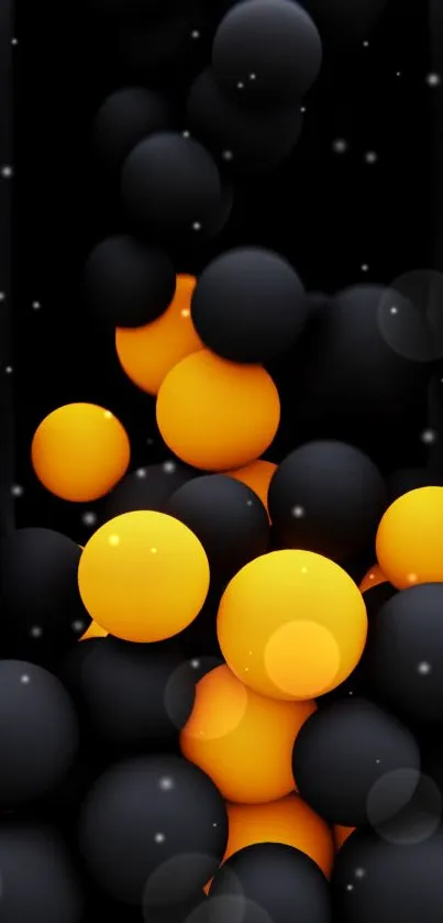 Abstract mobile wallpaper with black and orange spheres.