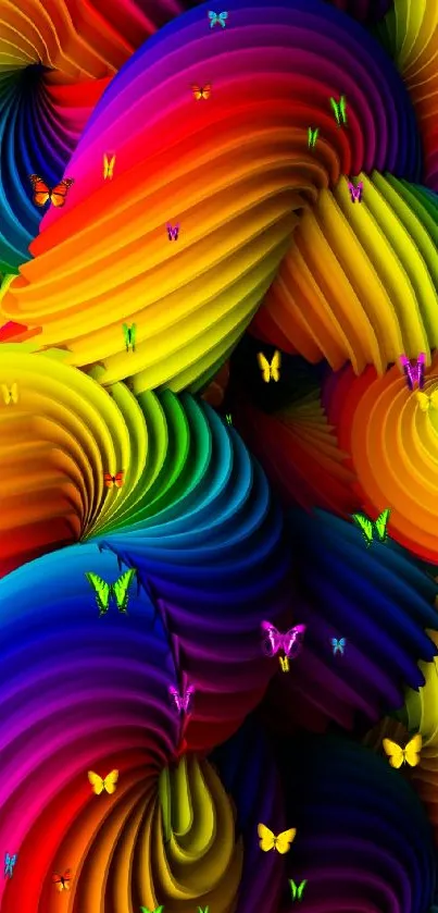 Vibrant abstract spiral wallpaper with rainbow hues.