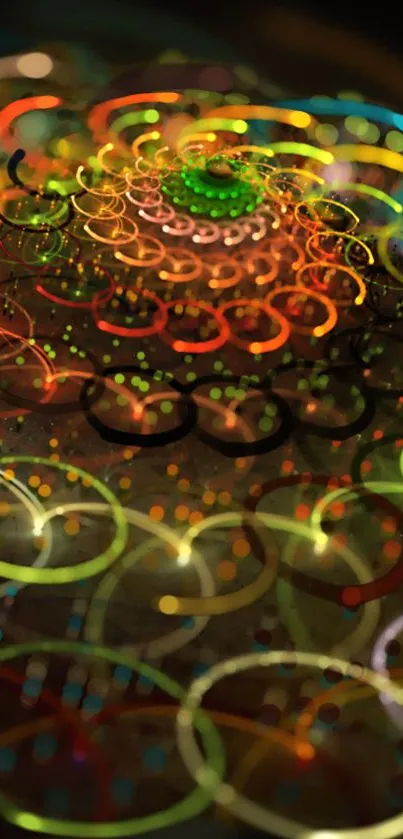 Colorful abstract spiral with circles and patterns for mobile wallpaper.