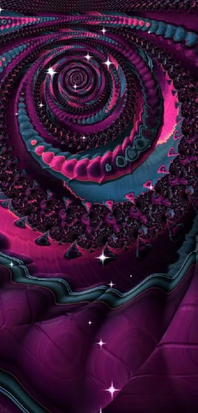 Hypnotic magenta and teal spiral abstract wallpaper.