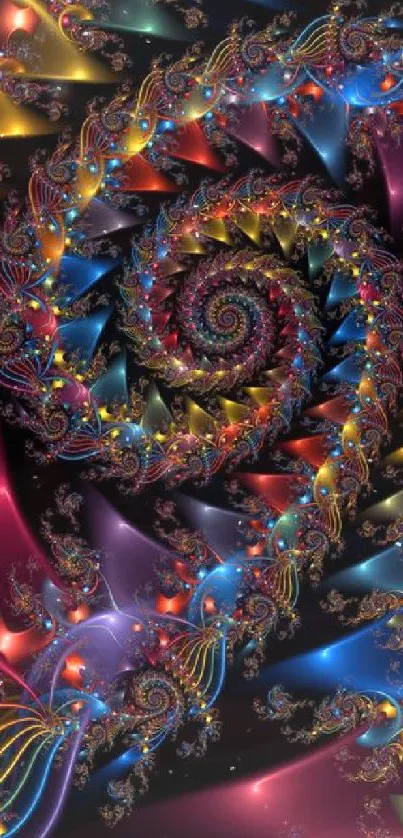 Colorful abstract spiral mobile wallpaper with vibrant fractal patterns.